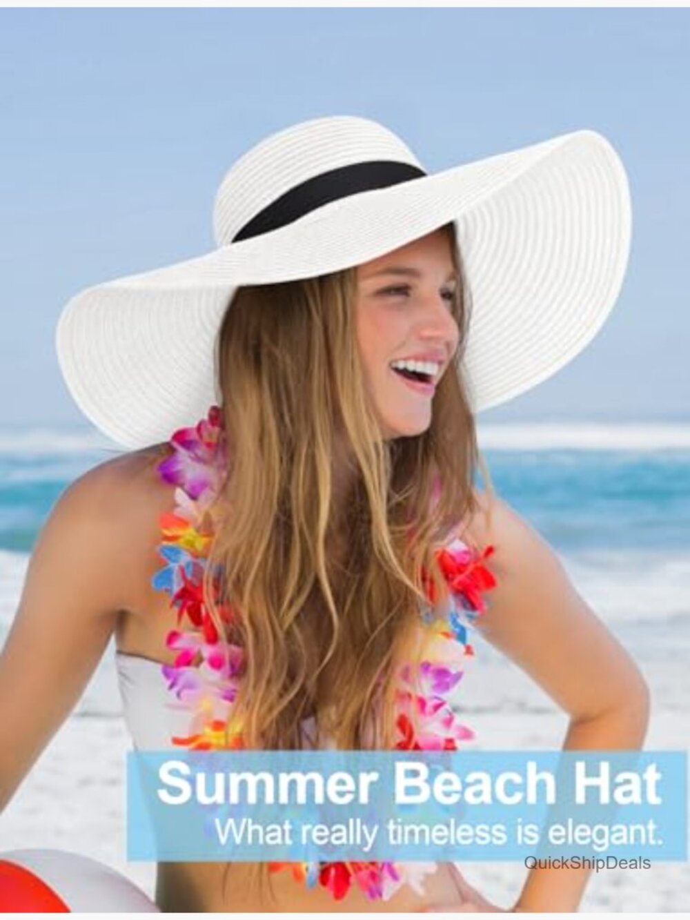 Oversize Wide Brim Floppy Straw Beach Hat UPF 50+ Foldable Roll-Up Sun Hat - Picture 6 of 7